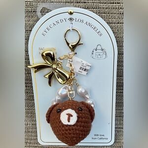 Brown Bear Bag Charm with Gold Accents
